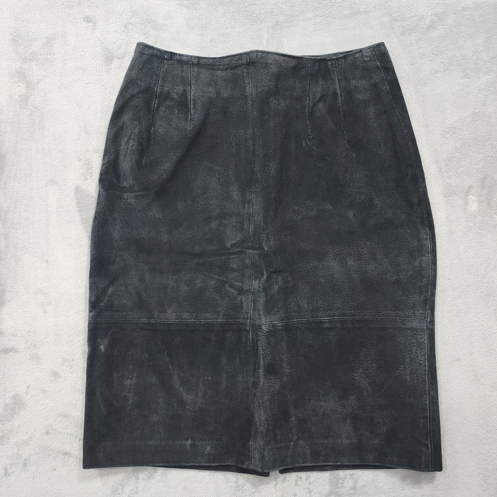 Vintage Perspective Skirt Womens XS Black Sueded Leather Pencil‎ Moto Grunge